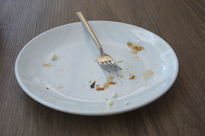 High angle view of food in plate on table