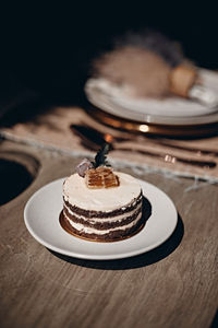 Close-up of dessert in plate on table