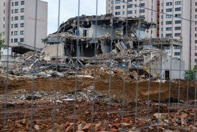 Aerial view of abandoned building in city