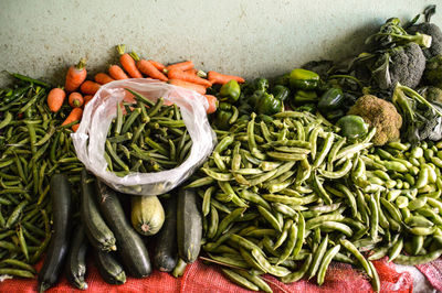 High angle view of vegetables at market