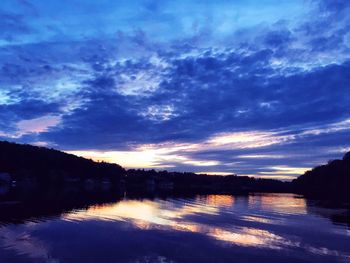 Reflection of clouds in lake at sunset