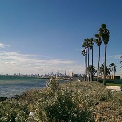 Scenic view of sea against blue sky