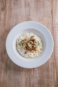 High angle view of food in bowl on table