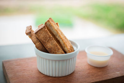 Close-up of breakfast on table