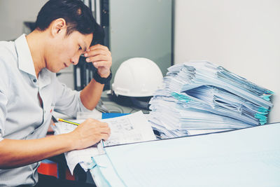 Man working on table