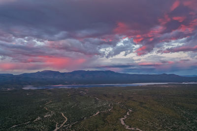 Scenic view of landscape against sky during sunset