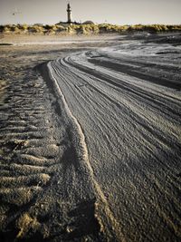 Surface level of tire tracks on road