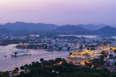 High angle view of city at waterfront