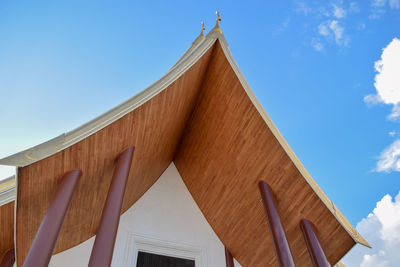 Low angle view of building against clear blue sky