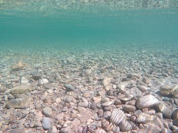 View of pebbles on sea shore