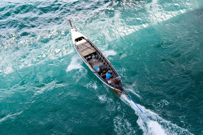 High angle view of boat in sea