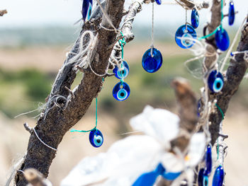 Close-up of chain hanging on rope