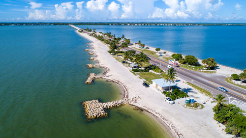 High angle view of sea against sky