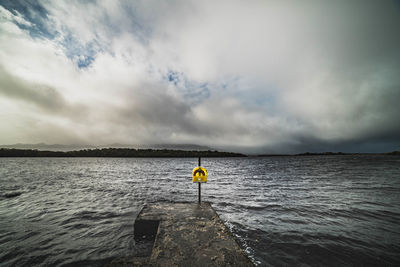 Rear view of person in sea against sky