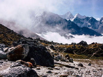 Scenic view of snowcapped mountains against sky