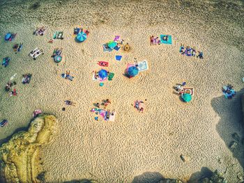 High angle view of text on sand at beach