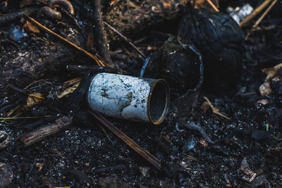 High angle view of cigarette on field