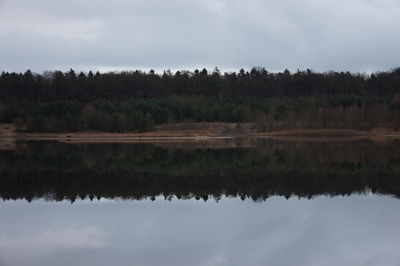 Reflection of trees in lake against sky