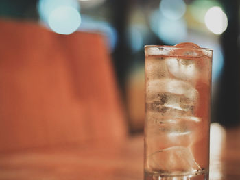 Close-up of beer glass on table