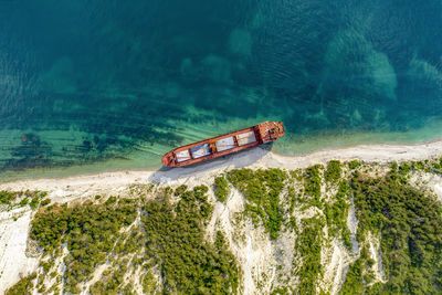 Kabardinka, russia. dry cargo ship rio on the shore left after a shipwreck.