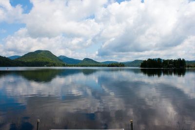 Scenic view of lake against cloudy sky