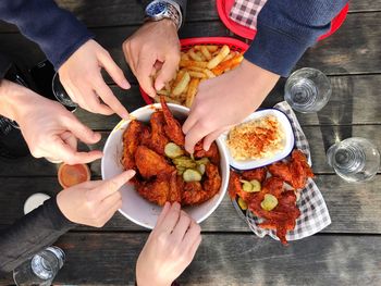 Directly above shot of people eating food