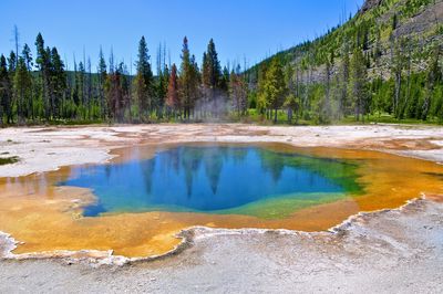 Scenic view of lake against sky. yellowstone 