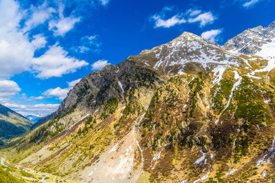 Low angle view of snowcapped mountain against sky