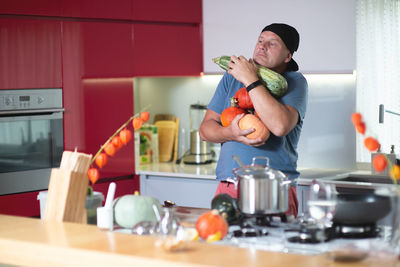 Man preparing food at home