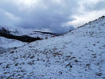 Snow covered landscape against sky