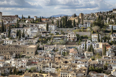 High angle view of townscape against sky