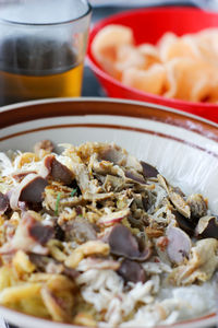 Close-up of breakfast served on table