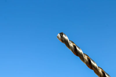 Low angle view of lizard against clear blue sky