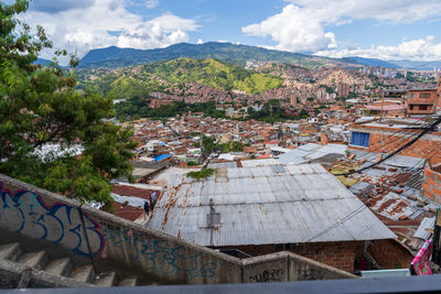 High angle view of townscape against sky