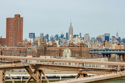 View of buildings in city against clear sky