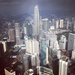 High angle view of modern buildings in city