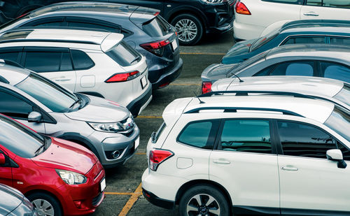 High angle view of cars in parking lot