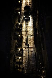 High angle view of people in illuminated building