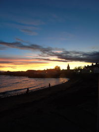 Scenic view of beach against sky during sunset