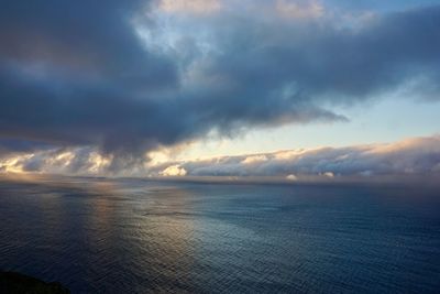 Scenic view of sea against dramatic sky