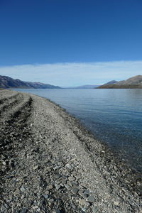 Scenic view of sea against blue sky