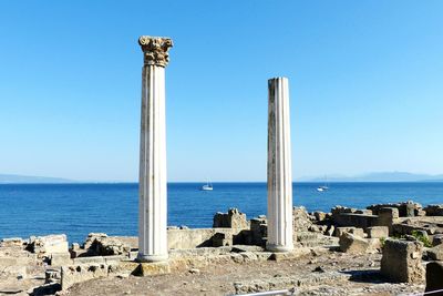 Scenic view of sea against clear blue sky