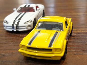 Close-up of toy car on table