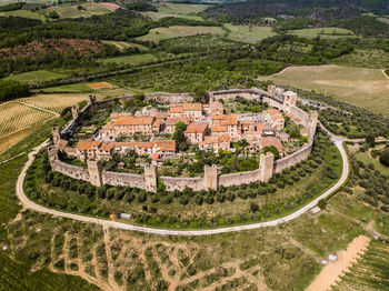 High angle view of buildings in city