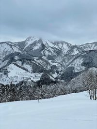 Scenic view of snowcapped mountains against sky