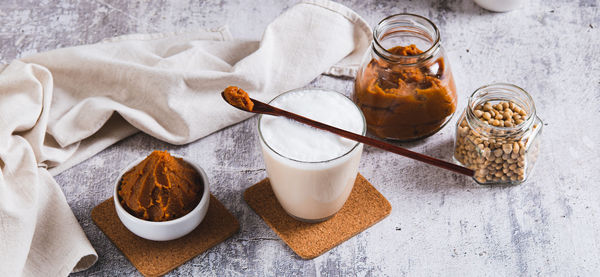 High angle view of food on table