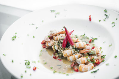 High angle view of meal served in plate