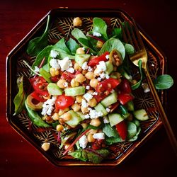 High angle view of salad in bowl