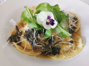 High angle view of food in plate
