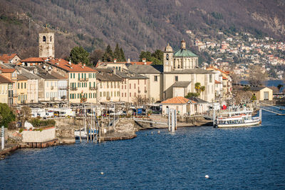 High angle view of the lakefront of cannobio and lake maggiore